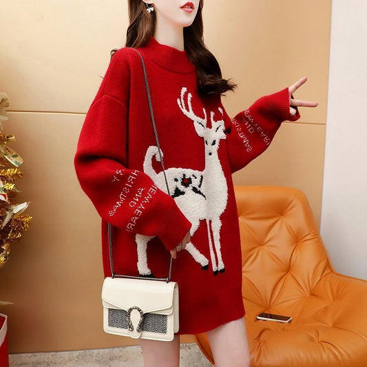 Koreanischen Stil Mittellange Pullover frauen Lose Alle-matching