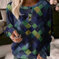 Button Plaid Casual Sports Round Neck Top