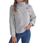 Casual Buttons Cable-knit Turtleneck Lantern Sleeve Pullover Sweater