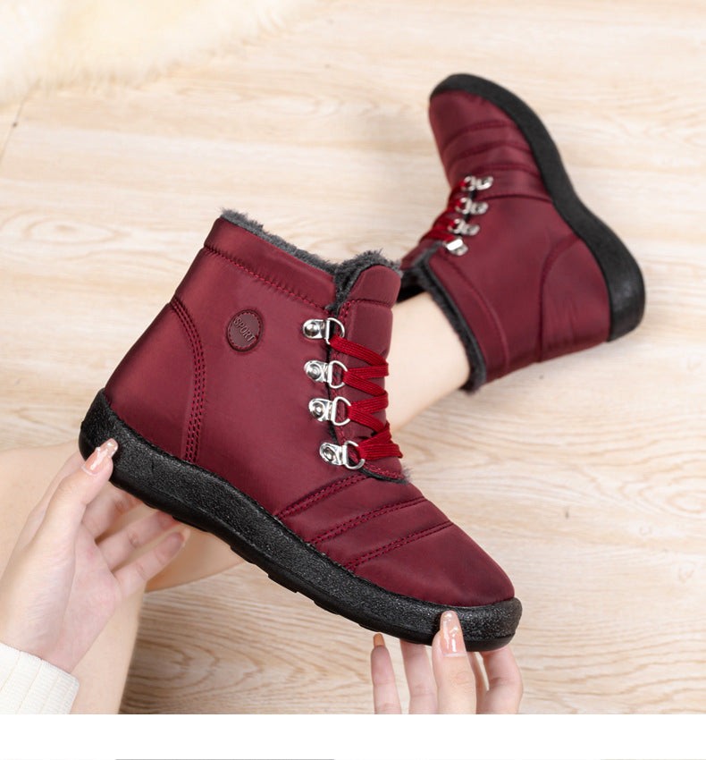 Botas de senderismo cálidas para mujer, botas de nieve con cordones, impermeables