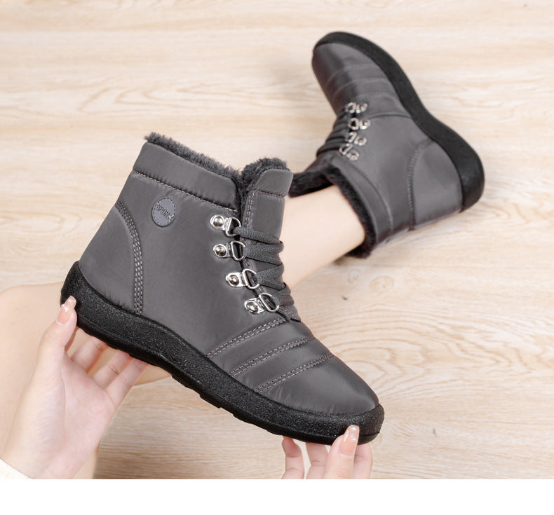 Botas de senderismo cálidas para mujer, botas de nieve con cordones, impermeables
