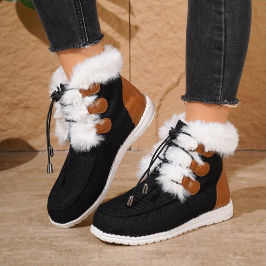 Modische Schneestiefel mit runder Spitze, warmer Winter, flache Baumwollschuhe aus Plüsch, vielseitig einsetzbar, einfacher kurzer Stiefel für Damen
