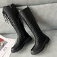 Martin Boots Damen Herbst und Winter Britischer Stil Riemchenritterstiefel mit Blockabsatz