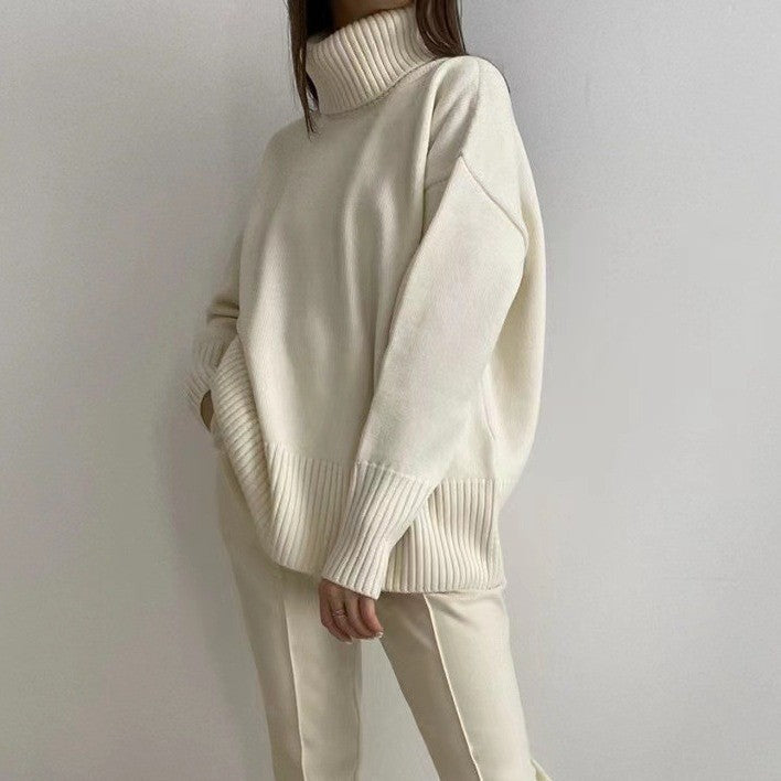 Soft And Comfortable High Polo Collar Solid Color Pullover