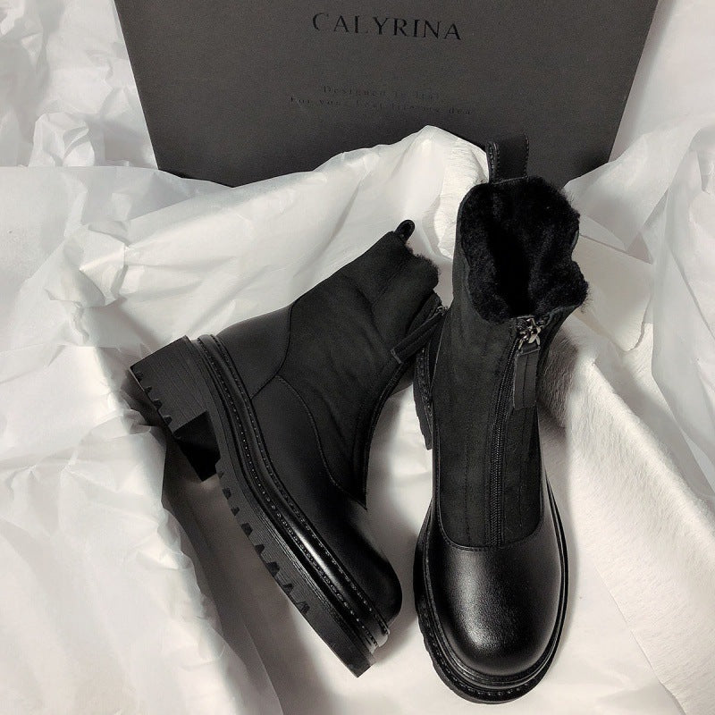 Weiche Leder- und Samt-Schneestiefel für Damen, isoliert, mit Baumwolle gepolstert