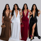 Europäisches und amerikanisches elegantes Neckholder-Kleid mit V-Ausschnitt, sexy, plissiertes, rückenfreies Kleid