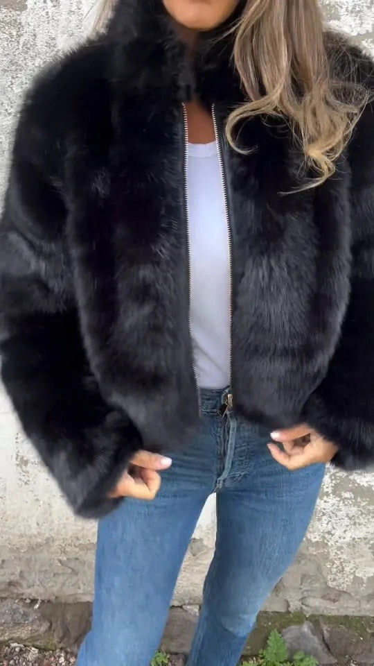 Fashion Stand Collar Plush Jacket Winter Casual