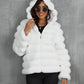 Women's Striped Hooded Imitation Fur Short Jacket