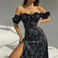 Schulterfreies Maxikleid mit Puffärmeln und Blumenmuster für Damen