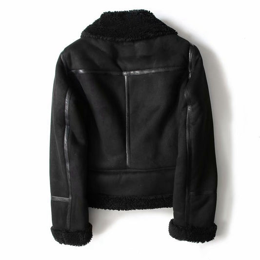 Chaqueta de invierno con solapa de ante y lana de cordero cálida
