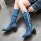 Botas altas de mujer de tacón alto y mezclilla media