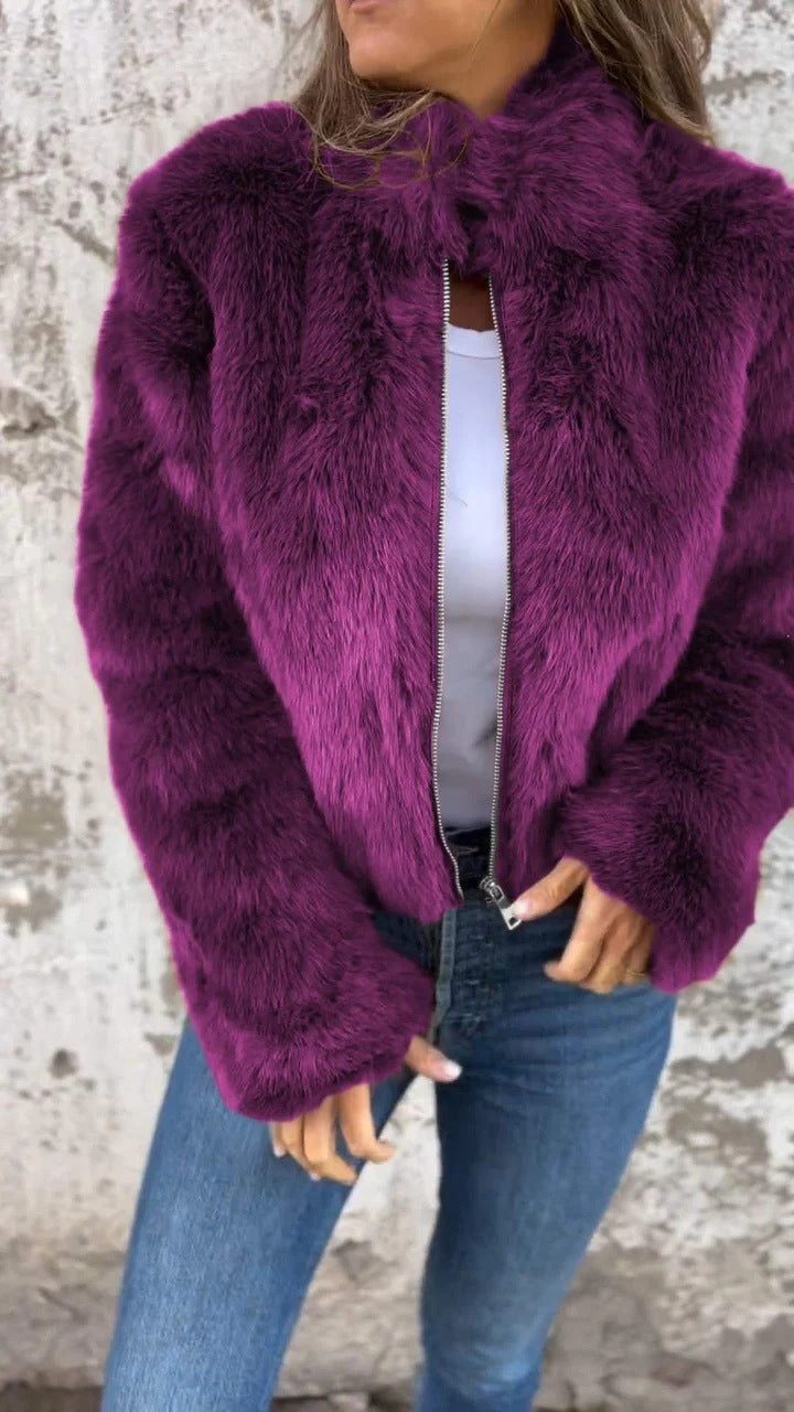 Fashion Stand Collar Plush Jacket Winter Casual