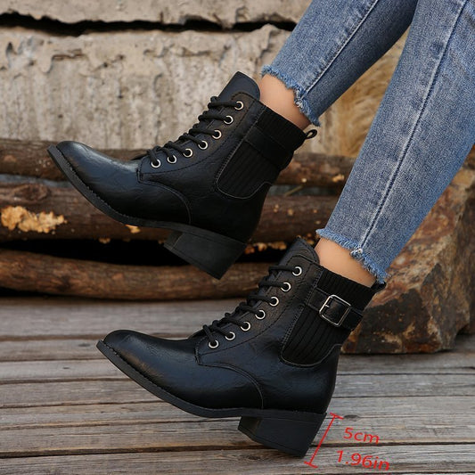 Botines estilo británico informales con plataforma, punta puntiaguda, cordones y cuña para otoño e invierno para mujer