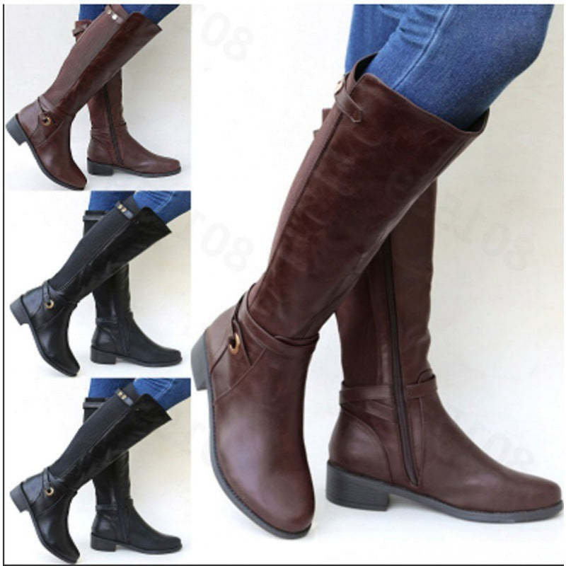 Übergröße Damenstiefel mit langem Schaft und klobigem Absatz