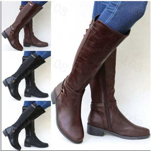 Übergröße Damenstiefel mit langem Schaft und klobigem Absatz