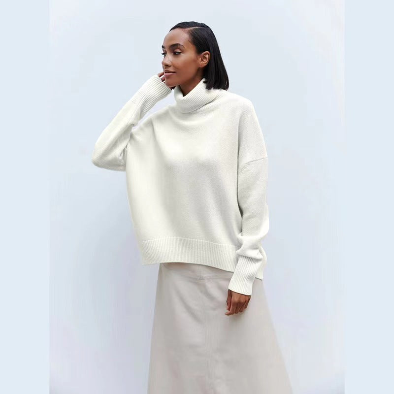 Soft And Comfortable High Polo Collar Solid Color Pullover