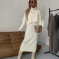 2pcs Sweater Suit Winter Fashion Turtleneck Pullover And Sleeveless Long Dress Womens Clothing