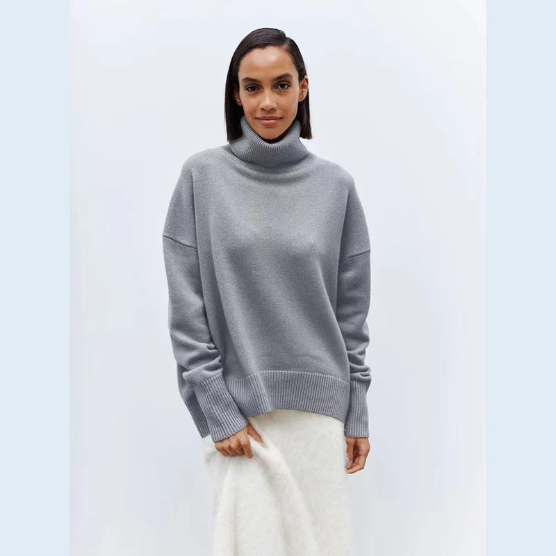 Soft And Comfortable High Polo Collar Solid Color Pullover