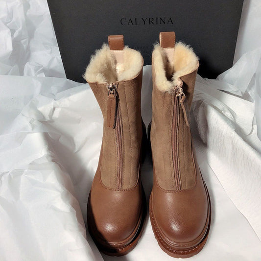 Weiche Leder- und Samt-Schneestiefel für Damen, isoliert, mit Baumwolle gepolstert