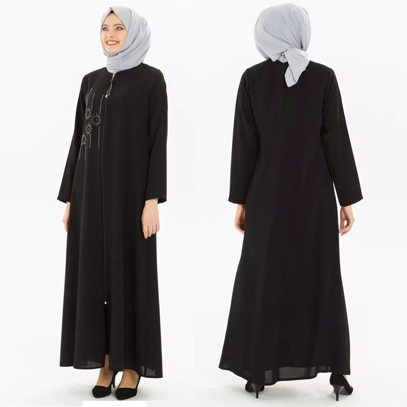 Middle East Damen Middle East Strickjacke mit Hot Fix-Strass-Reißverschluss, schmale Robe