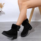 Botas de felpa cálidas, botas de nieve con cremallera lateral a la moda de invierno para mujer, zapatos de tacón bajo gruesos para exteriores