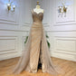 Blue Handmade Beaded Split Shoulder Fishtail Dress
