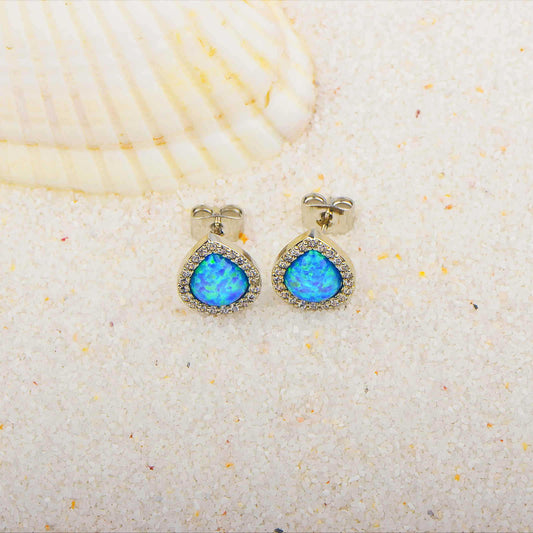 Women's Simple Drop Shape Blue Opal Stud Earrings