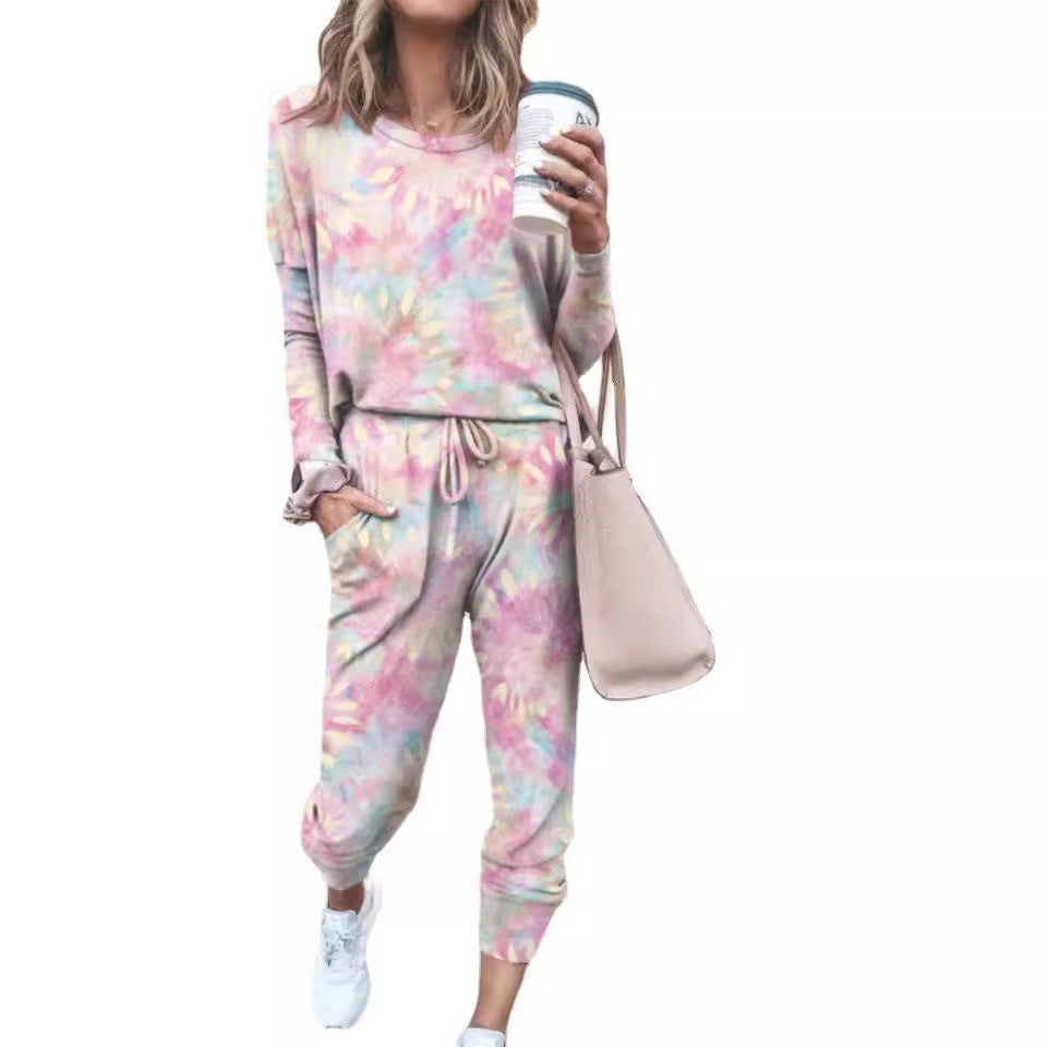 Printed Tie-dye Two-piece Fashion Casual Homewear