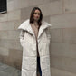 Abrigo largo de solapa grande de moda, chaqueta cálida de algodón de invierno con bolsillos y diseño con cordones, informal