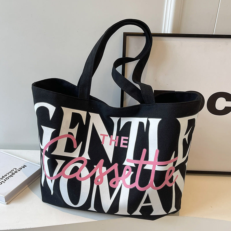 Damenhandtasche aus Canvas mit Buchstabendruck, modisch, große Kapazität, süße Umhängetasche
