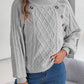 Casual Buttons Cable-knit Turtleneck Lantern Sleeve Pullover Sweater