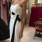 Strapless Black And White Contrasting Slit Dress