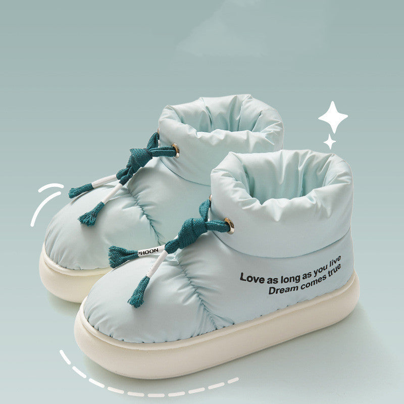 Botas de nieve de felpa gruesas e impermeables para mujer, zapatos de algodón con cordón de invierno para interior y exterior, cómodas y cálidas con suela suave