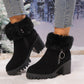 Botas cortas de mujer con tacón grueso, térmicas y engrosadas de terciopelo de nieve