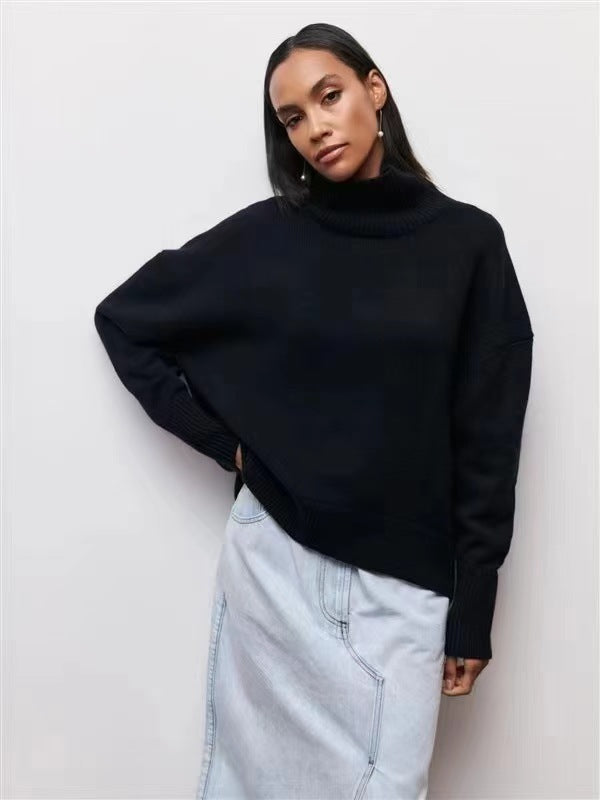 Soft And Comfortable High Polo Collar Solid Color Pullover