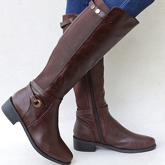 Übergröße Damenstiefel mit langem Schaft und klobigem Absatz