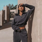 Long Sleeve Turtleneck Sweatshirt Stand Up Zipper Short Top