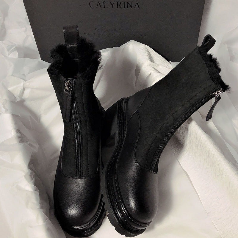 Weiche Leder- und Samt-Schneestiefel für Damen, isoliert, mit Baumwolle gepolstert
