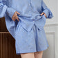 Women's Fashion Casual Blue Shirt Shorts Suit