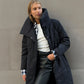Abrigo largo de solapa grande de moda, chaqueta cálida de algodón de invierno con bolsillos y diseño con cordones, informal