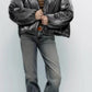 European And American Hooded Loose Metal Technology Down Coat
