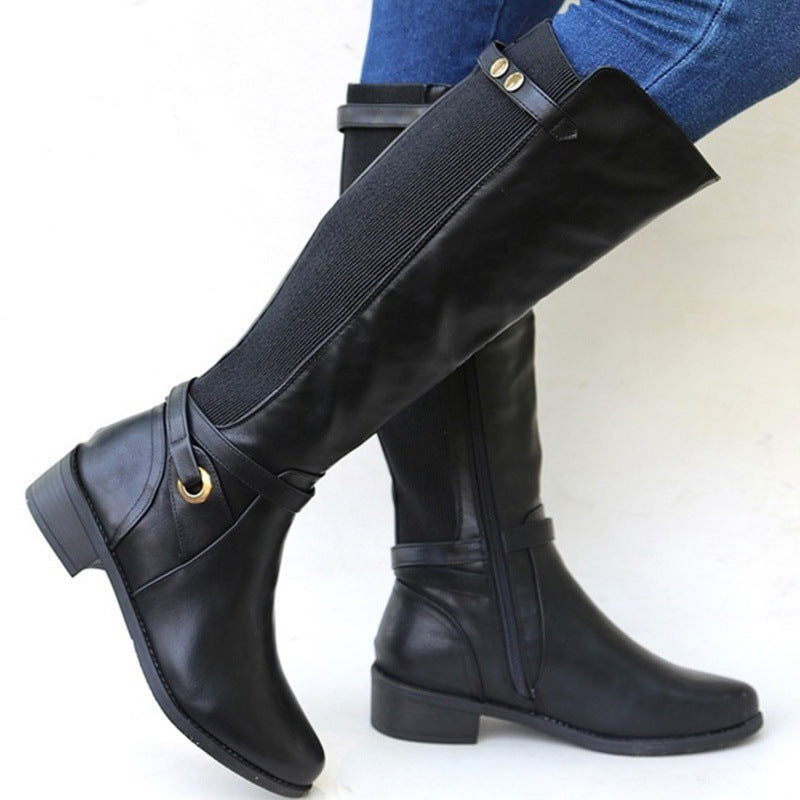 Übergröße Damenstiefel mit langem Schaft und klobigem Absatz