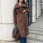 Abrigo largo de solapa grande de moda, chaqueta cálida de algodón de invierno con bolsillos y diseño con cordones, informal