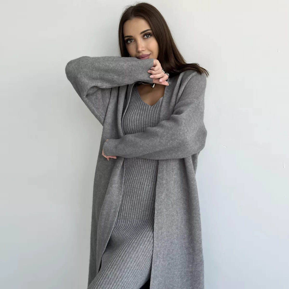 2pcs Knitted Suit Fashion Slim Sleeveless Long Dress