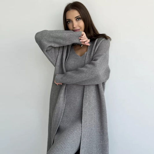 2pcs Knitted Suit Fashion Slim Sleeveless Long Dress