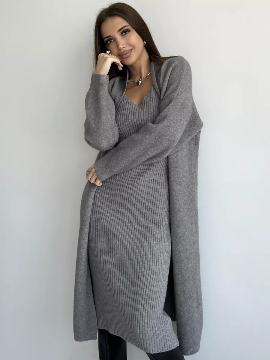2pcs Knitted Suit Fashion Slim Sleeveless Long Dress