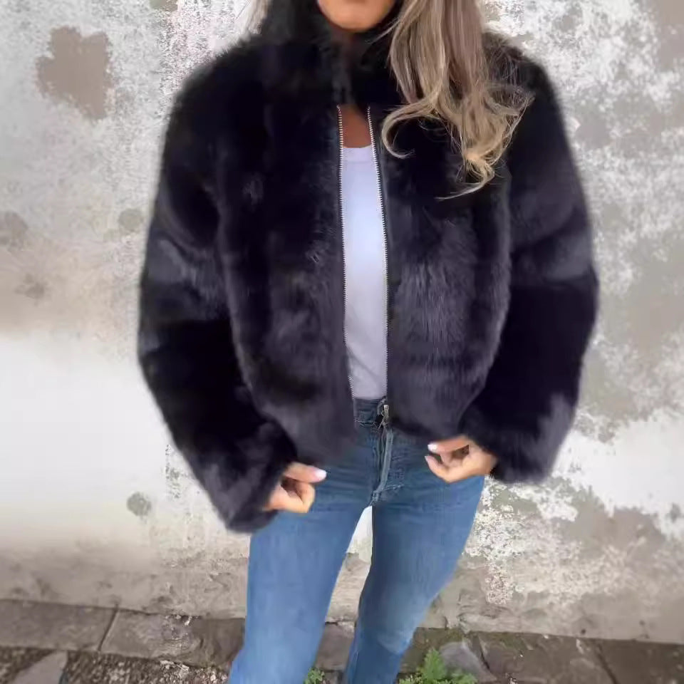 Fashion Stand Collar Plush Jacket Winter Casual