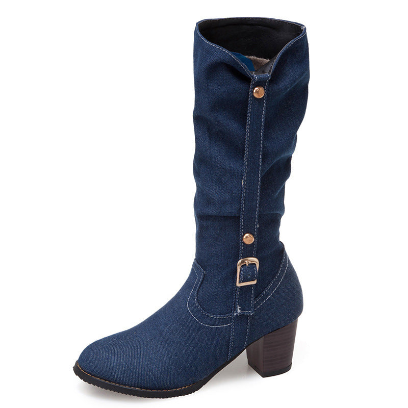Botas altas de mujer de tacón alto y mezclilla media