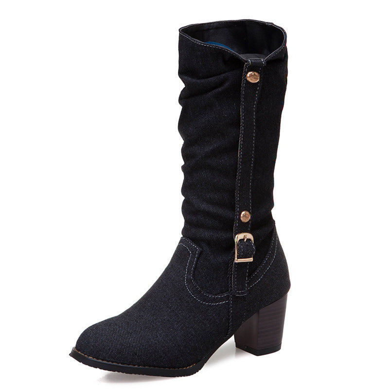 Botas altas de mujer de tacón alto y mezclilla media