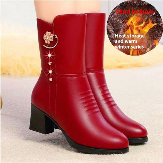 Baumwollstiefel Damen Weiches Leder Martin Stiefel Halbhohe Damen